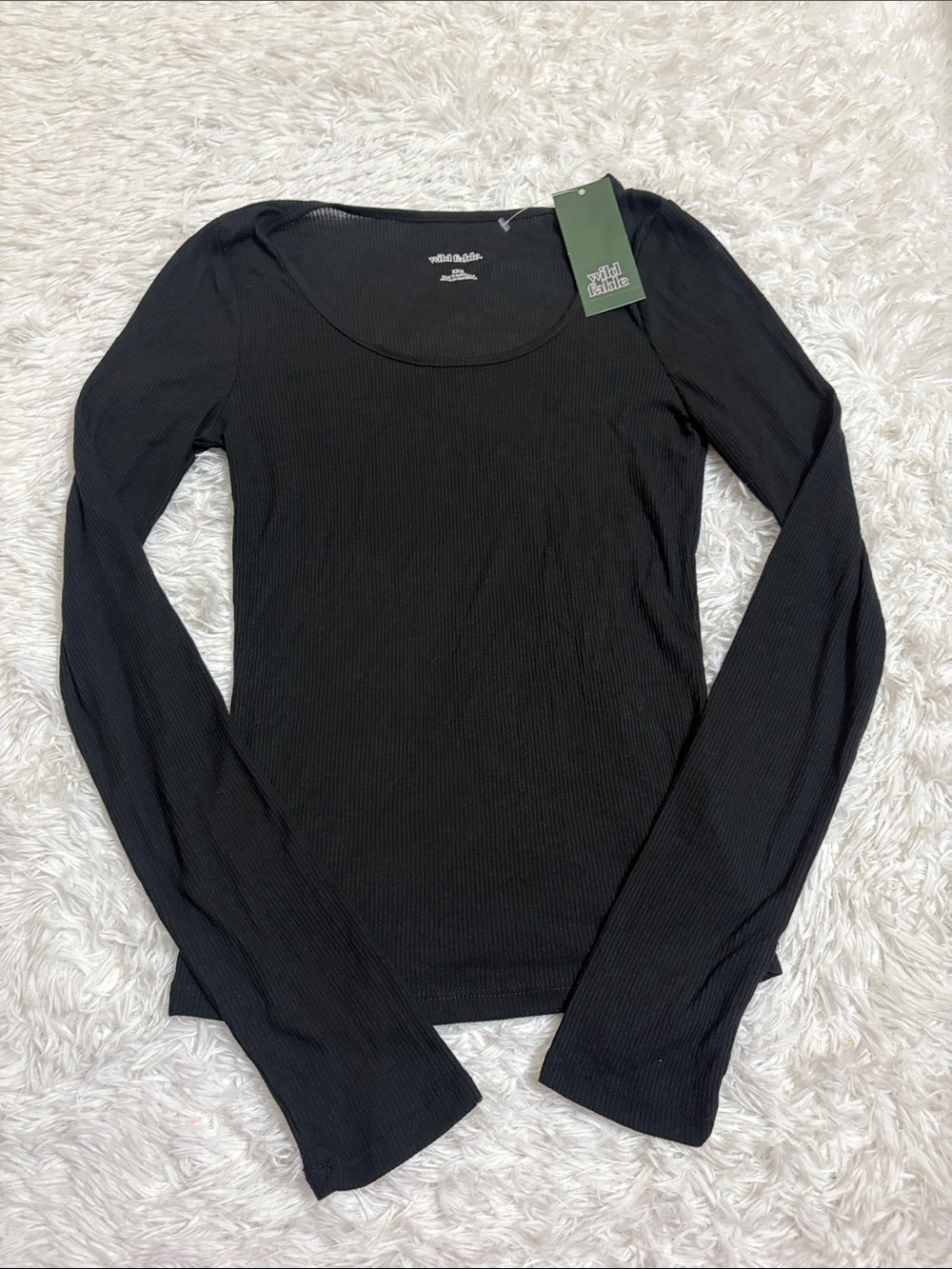 NWT Wild Fable Black Ribbed Long Sleeve Cropped Top Size XXS